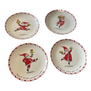 4 Boston Warehouse Peppermint Parade Santa Christmas Appetizer/Dessert Plates